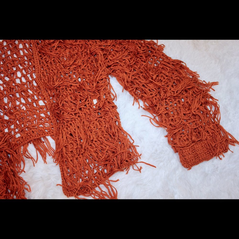 Knit Fringe Rust Jacket - Picture 4 of 8